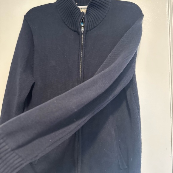 LL bean Mens XL Full Zip Sweater Cardigan Navy 100% Cotton Pockets Mock Collar. - Picture 8 of 12